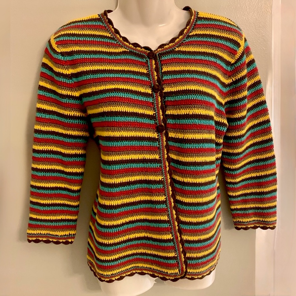 DONCASTER Striped Fall Cardigan & Tank Cotton Sweater Jacket Set S 4-6 Career
